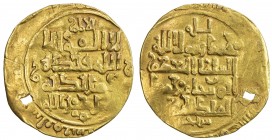 GREAT SELJUQ: Sanjar, 1099-1118, AV dinar (3.14g), Nishapur, DM, A-1685.1, fine gold, citing Muhammad b. Malikshah as overlord, pierced, F-VF.
Estima...