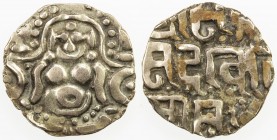GHORID: Mu 'izz al-Din Muhammad, 1171-1206, debased AV dinar (4.31g), NM, ND, A-1764.1, Deyell-252, stylized Lakshmi seated // Nagari legend, Kanauj m...