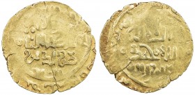 GREAT MONGOLS: Anonymous, ca. 1220s-1249s, AV dinar (3.61g), MM, ND, A-A1967, citing the caliph al-Nasir li-din Allah on the obverse, the kalima on re...