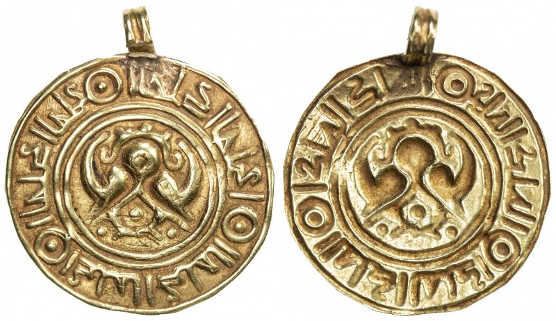 MEDIEVAL ISLAMIC: AV decorative token (1.44g), central symbol, likely derived fr...