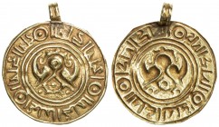 MEDIEVAL ISLAMIC: AV decorative token (1.44g), central symbol, likely derived from an Indian coin portraying the bust of the deity Lakshmi, pseudo-Ara...