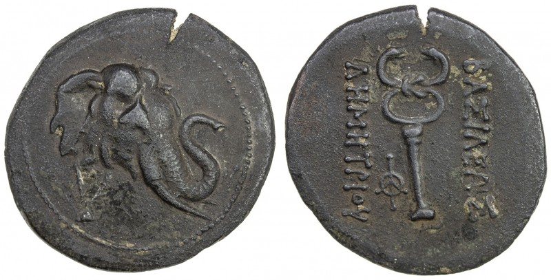 INDO-GREEK: Demetrios I, ca. 200-190 BC, AE triple unit (11.88g), Bop-5, elephan...