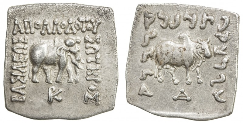 INDO-GREEK: Apollodotus I, ca. 180-160 BC, AR square drachm (2.42g), Bop-4C, ele...