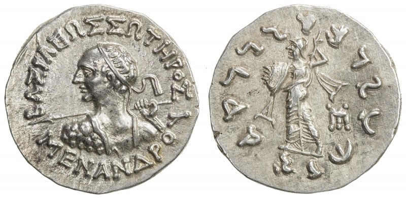 INDO-GREEK: Menander I Soter, ca. 155-130 BC, AR drachm (2.43g), Bop-7A, heroic ...