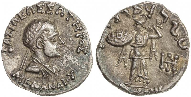 INDO-GREEK: Menander I Soter, ca. 155-130 BC, AR drachm (2.44g), Bop-13O, diadem...