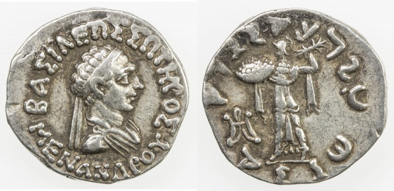 INDO-GREEK: Menander I Soter, ca. 155-130 BC, AR drachm (2.44g), Bop-13Q, diadem...