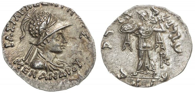 INDO-GREEK: Menander I Soter, ca. 155-130 BC, AR drachm (2.47g), Bop-16E, monogr...