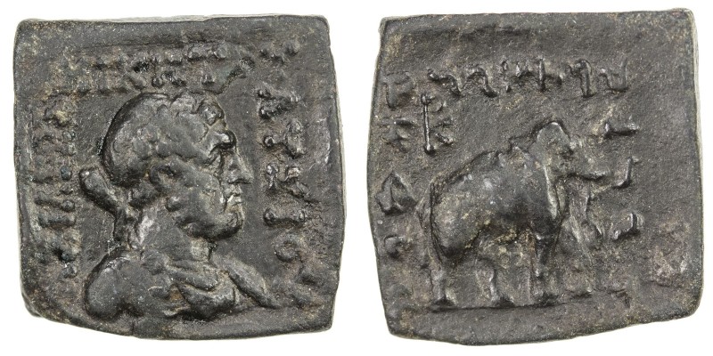 INDO-GREEK: Lysias, ca. 120-110 BC, AE square ¼ obol (8.42g), Bop-8E, bust of He...