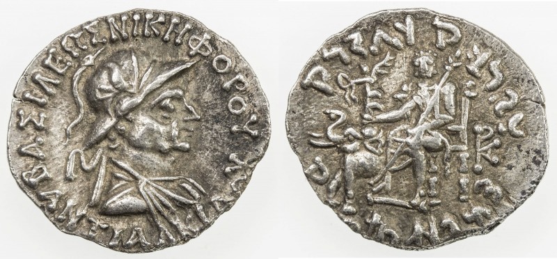 INDO-GREEK: Antialkides, ca. 115-95 BC, AR drachm (2.43g), Bop-12A, helmeted bus...