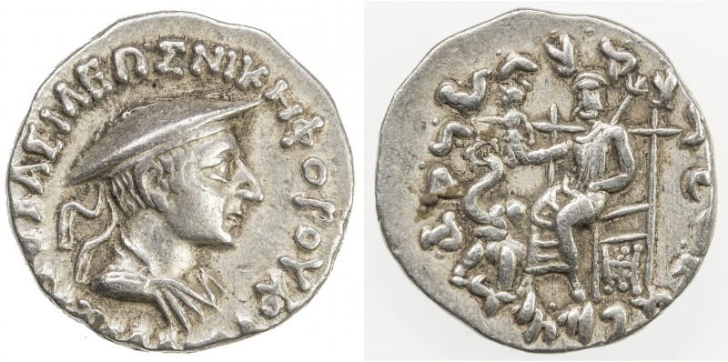 INDO-GREEK: Antialkides, ca. 115-95 BC, AR drachm (2.42g), Bop-13D, diademed bus...