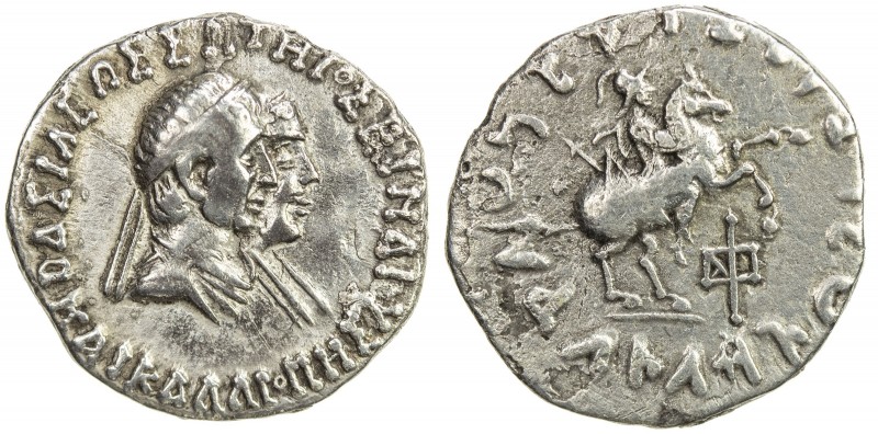 INDO-GREEK: Hermaios & Calliope, ca. 105 BC, AR drachm (2.23g), Bop-2B, conjoine...