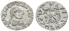 INDO-GREEK: Zoilos II, ca. 55-35 BC, AR drachm (2.17g), Bop-1E, diademed & draped king 's bust // Athena Alkidemos standing, holding shield decorated ...