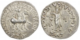 INDO-SCYTHIAN: Azes I, ca. 57-35 BC, AR tetradrachm (9.57g), [Hazara], Mitch-2219, king on horseback // Zeus standing, facing, holding thunderbolt & l...