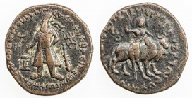 KUSHAN: Vima Kadphises, ca. 105-127, AE tetradrachm (16.88g), Mitch-3008 ff, king standing, offering sacrifice over altar, trident to left, large club...