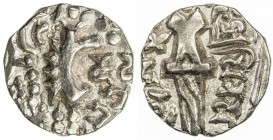 KIDARITE: Vinayaditya, late 5th century, debased AV dinar (7.89g), Mitch-3656/60, stylized decor, based on king standing on obverse, goddess Ardoksho ...