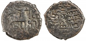 KUNINDA: Anonymous, 2nd century BC, AE round unit (2.46g), Pieper-1129 (this piece), deer & stylized image of the deity Lakshmi // 6-arch hill, swasti...
