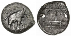 SATAVAHANA: Gautamiputra Satakarni, 1st century AD, potin round unit (8.95g), Pieper-677 (this piece), elephant right, unconnected Ujjain symbol above...