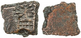 WESTERN MALWA: Anonymous, 2nd/1st century BC, AE square unit (2.08g), Pieper-245 (this piece), deeply incused railed tree, uniface, attractive reddish...