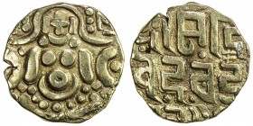 GAHADAVALAS OF KANAUJ: Govinda Chandra, ca. 1114-1154, AV 4½ masha (4.18g), De-145, goddess Lakshmi seated facing // Devanagari legend: srimad go / vi...