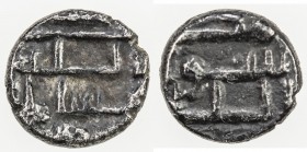 GOVERNORS OF SIND: Hisham, before 854, AR damma (0.29g), A-4522, FT-CS24, obverse …. / Allah / hisham a- / …., with a star above Allah // reverse muha...