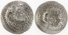 MUGHAL: Babur, 2nd reign, 1500-1501, AR tanka (4.75g), Samarqand, DM, A-K2462, with 2 later countermarks of Sultan Husayn, VF, RR. Struck during Babur...