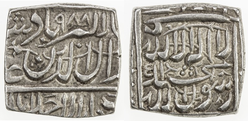 MUGHAL: Akbar I, 1556-1605, AR square rupee (11.42g), Ahmadabad, AH988, KM-82.1,...
