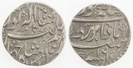 MUGHAL: Jahangir, 1605-1628, AR rupee (11.41g), Lahore, AH1033 year 19, KM-149.16, lotus flower at the right of the reverse, wonderful bold strike, EF...