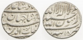 MUGHAL: Shah Jahan I, 1628-1658, AR rupee (11.46g), Tatta, AH1054 year 18, KM-224.18, choice EF.
Estimate: $65 - $85