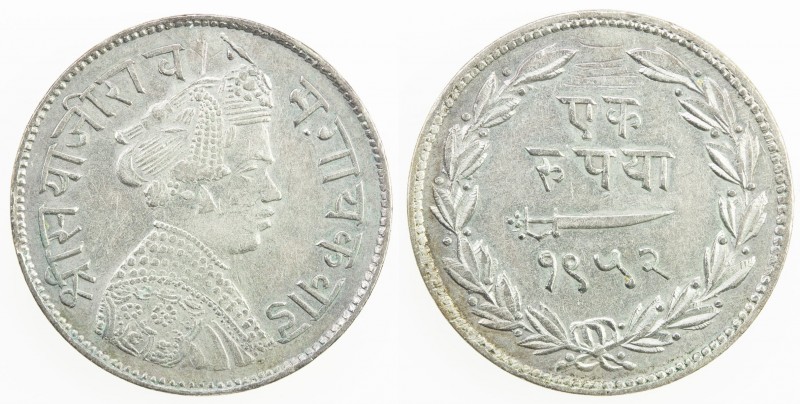 BARODA: Sayaji Rao III, 1875-1938, AR rupee, VS1952, Y-36a, pleasing strike, fai...