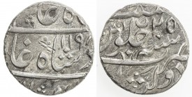 DAULATABAD: AR rupee (11.28g), Daulatabad, AH1198 year 25, KM-18, in the name of Shah Alam II, lovely strike, with almost full mint name, AU, R. 
Est...