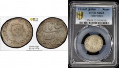 INDORE: Shivaji Rao, 1886-1903, AR rupee, VS1947, KM-44, sunface type, PCGS graded MS63.
Estimate: $50 - $75