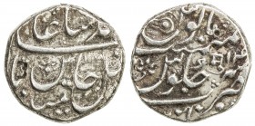 MARATHA CONFEDERACY: MULHER: AR rupee (11.13g), Aurangnagar (= Mulher), AH1188 year 14, KM-256, lingam & Nagari Mu on reverse, 1 testmark and 1 banker...