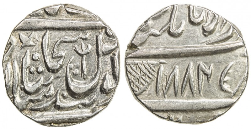 SIKH EMPIRE: AR rupee (11.03g), Multan, VS1884, KM-85, Herrli-11.03.04, trident ...