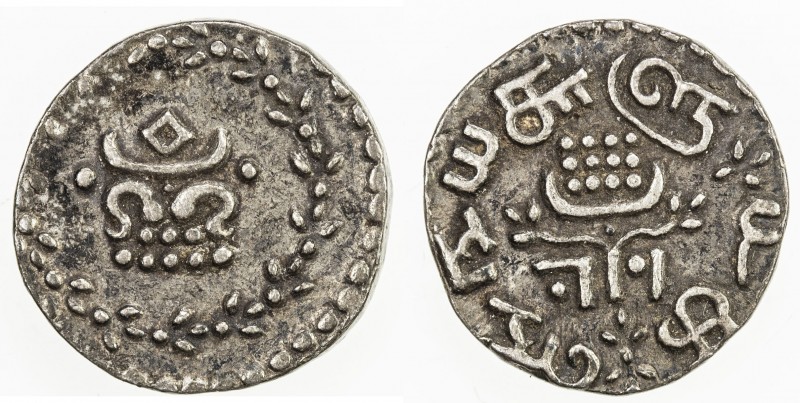 TRAVANCORE: Rama Varma IV, 1860-1880, AR velli fanam (1.51g), ND (1860-61), KM-2...