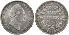 BRITISH INDIA: William IV, 1830-1837, AR ½ rupee, 1835(b), KM-449.1, East India Company issue, without initials on truncation, EF.
Estimate: $100 - $...