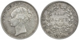 BRITISH INDIA: Victoria, Queen, 1837-1876, AR ½ rupee, 1840(b), KM-455.1, continuous obverse legend, with dot after date, VF-EF, ex Dabestani Collecti...