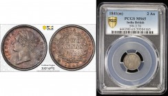 BRITISH INDIA: Victoria, Queen, 1837-1876, AR 2 annas, 1841(m), KM-466.2, S&W-3.68, East India Company issue, PCGS graded MS65.

Incorrectly labeled...