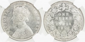 BRITISH INDIA: Victoria, Empress, 1876-1901, AR rupee, 1901-B, KM-492, shimmering lustrous fields, NGC graded MS64.
Estimate: $80 - $120