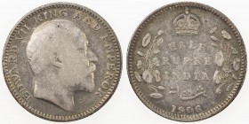 BRITISH INDIA: Edward VII, 1901-1910, AR ½ rupee, 1906(c), KM-507, F-VF.
Estimate: $40 - $60