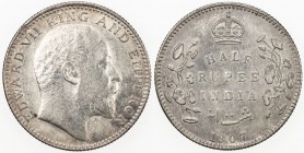 BRITISH INDIA: Edward VII, 1901-1910, AR ½ rupee, 1907-B, KM-507, EF.
Estimate: $60 - $80