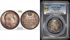 BRITISH INDIA: Edward VII, 1901-1910, AR rupee, 1908(c), KM-508, S&W-7.39, attractively toned! PCGS graded MS65.
Estimate: $100 - $150