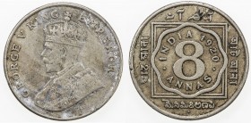 BRITISH INDIA: George V, 1910-1936, 8 annas, 1920(b), KM-520, rim nick, VF.
Estimate: $40 - $60