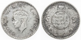 BRITISH INDIA: George VI, 1936-1952, AR rupee, 1938(b), KM-555, second head, dotted variety, small marks, VF-EF, S. 
Estimate: $60 - $90