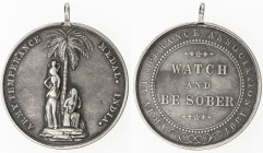BRITISH INDIA: AR medal (20.35g), 1897, Pud-950.21, 34mm, temperance medal for the Army Temperance Association, with loop as made, two women in tradit...