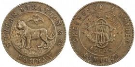 BRITISH INDIA: AE 2 annas token (3.08g), ND (1905), Duncan, Stratton & Co, Bombay, copper proving piece, DUNCAN STRATTON & CO BOMBAY in outer circle, ...