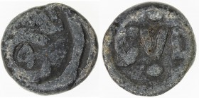 TRANQUEBAR: Christian IV, 1620-1648, lead kas (3.58g), ND, KM-29, Jensen-50, crowned C4 // GVD, for Gud, which is "God" in Danish, large pellet above ...