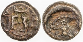 TRANQUEBAR: Frederik III, 1648-1670, AE 2 kas (2.19g), 1667, KM-111, Jensen-142, crowned F3, with date around, as ANO 1667 // crowned Norse lion on cu...
