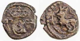 TRANQUEBAR: Christian VI, 1730-1746, AE kas (1.19g), 1732, KM-130, Jensen-219, crowned C6, entwined, dividing date 17 and 32 // crowned Norse lion on ...