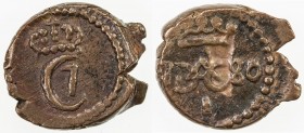 TRANQUEBAR: Christian VII, 1766-1808, AE 1 kas (0.58g), 1780, KM-150, Jensen-359, crowned C7 // crowned DAC, which splits the date 17 80, "1" for deno...