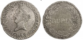 GOA: Maria II, 1834-1853, AR rupia (10.78g), 1847, KM-273, VF.
Estimate: $110 - $150
